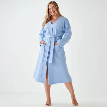 Dámské noční prádlo Župan se žabičkováním a dlouhými rukávy nebeská modrá 46/48