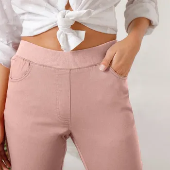 Pohodlné dlouhé keprové kalhoty s pružným pasem šedorůžová 56