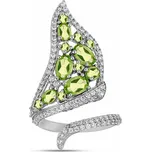 Prsten stříbrný s broušenými olivíny a zirkony Ag 925 025371 PD 54 mm (US 7), 4,6 g