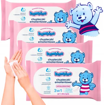 Dětský vlhčený ubrousek BAMBINO 3v1 Emolienční hypoalergenní ubrousky pro miminka a děti 57x4