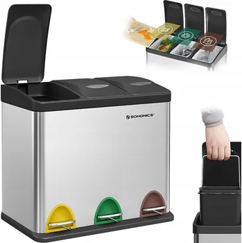 Odpadkový koš Odpadkový koš Songmics 24 l bezdotykový stříbrný trojitý s víkem