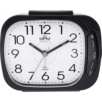 Budík ČERNÝ KLASICKÝ PŘEHLEDNÝ BUDÍK MPM C01.4250.90 HLASITÝ ALARM FUNKCE SNOOZE