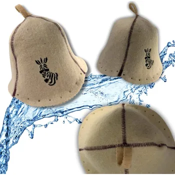 ČEPICE DO SAUNY - SAUNOVÝ KLOBOUK 100% OVČÍ VLNA se zebrou ve světlé barvě