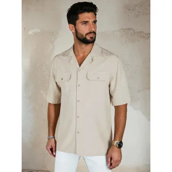 Pánská košile Pánská košile s krátkým rukávem KX1084 Barva: Béžová, Velikost: M