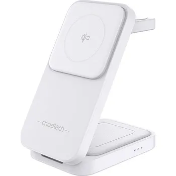Choetech 15W 3-in-1 Qi2 Certified Foldable Magnetic Wireless Charger--white