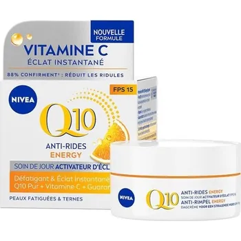 Přípravek na nehty NIVEA Q10 Energy Day Cream FPS15 (1 x 50 ml), krém proti vráskám obohacený o čistý Q10 a vitamín C,