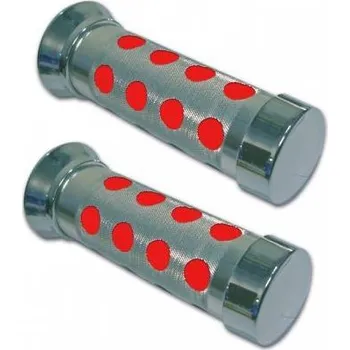 HSM Alu gripy na motorku SATTELIT, 22 mm průměr, stříbrné s červenou pěnou, uzavřené konce
