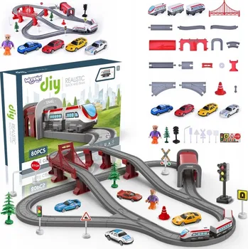 Vláček a vláčkodráha Elektrická vláčkodráha s mostem a tunelem, 80 dílů WOOPIE