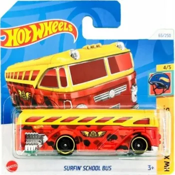 auto na autodráhu Hot Wheels Surfin School Bus červený