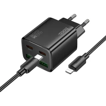 Hoco N55 nabíječka do sítě s výstupem 2x USB-C, 2x USB-A, 20W kabel USB-C / Apple černá