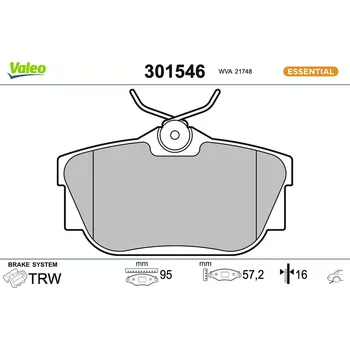 Brzdová destička Sada brzdových destiček, kotoučová brzda VALEO 301546