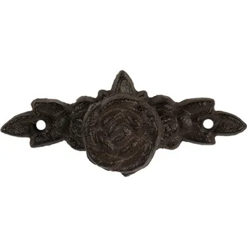 Hnědá antik litinová úchytka s růží - 10*4*3 cm