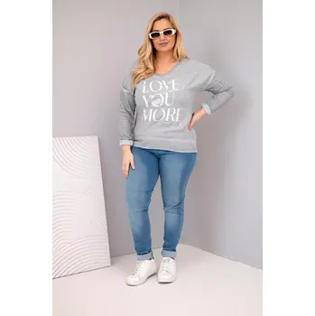 Dámská halenka Kesi Włoski Dámská blůza Plus Size s potiskem Love You More šedá Kesi Włoski bílá | šedá 3527418