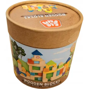 ostatní stavebnice STAVEBNICE v kyblíku DŘEVĚNÉ Kostky 50 ks. ELEFUN