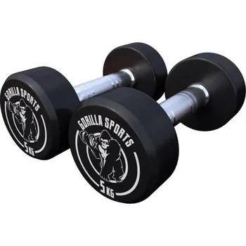 GORILLA SPORTS Gorilla Sports Kulaté jednoruční činky, gumové, 2 x 5 kg 10kg BÍLÁ|ČERNÁ