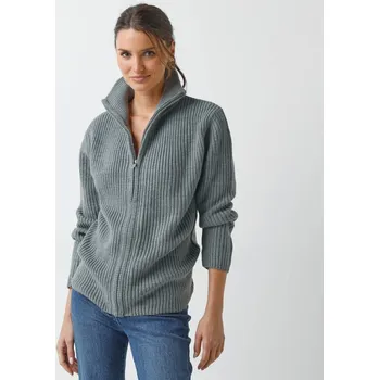 Dámský svetr Svetr na zip šedý melír 34/36