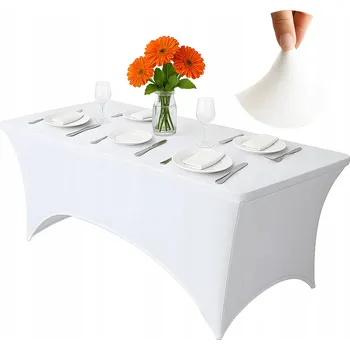 ubrus Návlek na Stůl Obdélníkový Cateringový Ubrus Napínací 243x76x76 Bílý