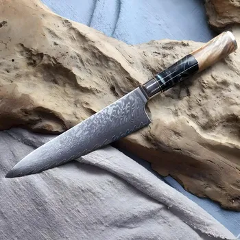 IZMAEL Damaškový kuchyňský nůž HA 17620 Černá/Hnědá 19.5 cm