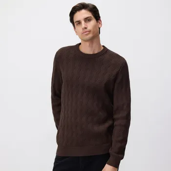 Pánský svetr Reserved - Svetr z texturovaného úpletu - tmavě hnědá - ZV061-89X - ZV061-89X-XXL