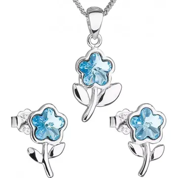 Náušnice Sada šperků s krystaly Swarovski náušnice,řetízek a přívěsek modrá kytička 39172.3