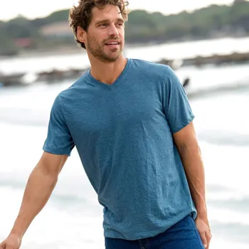 Pánské tričko Tričko s výstřihem do V a krátkými rukávy světle modrý melír 157/166