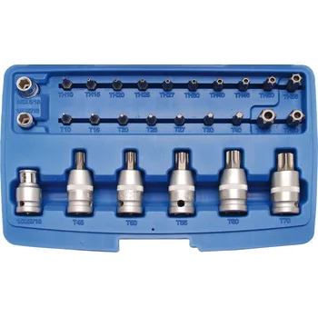 Gola hlavice Hlavice zástrčné 1/2" T-profil T45-T70 + bity T10-T70, sada 27dílů - BGS 5101