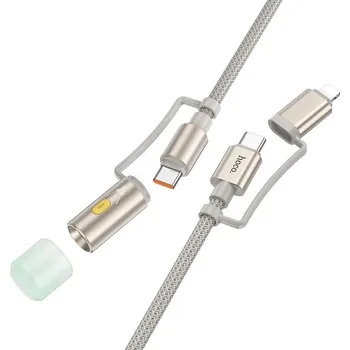 Datový kabel Hoco U138 USB-C kabel 2v1 / LED světlo pro zdířku USB-C + Apple Lightning / 1,2m / šedá