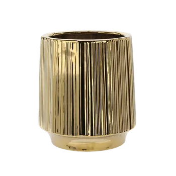 Obal na květináč Esperanza Keramický obal na květináč - zlatý pruhovaný 32x32x35,5cm 62533&nbsp;ELI3543