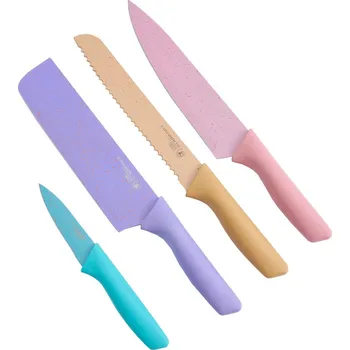 4 nože s nepřilnavým povrchem černá Obsahuje: krájecí nůž cca 31,5 x 5 cm, kuchařský nůž cca 31,5 x 4 cm, nůž na chléb cca 31,5 x 3 cm, nůž na ovoce cca 19 x 2 cm.