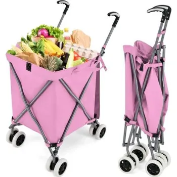 Nákupní taška Skládací nákupní vozík TA10025PI s kolečky, růžový - B COSTWAY