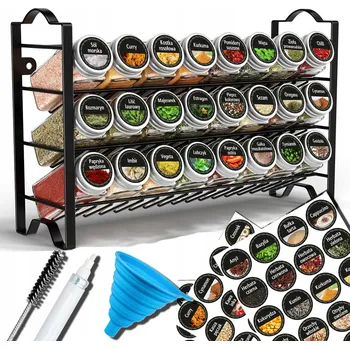 Obraz Stojan na koření s 24 skleněnými dózami, organizér + 144 samolepky