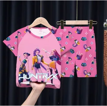 KPop Demon Hunters (Lovkyně démonů) KPop Demon Hunters dívčí letní pyžamo s potiskem Barva: růžovo červená (DD-LM-RS), Velikost: 16 (138-148 cm)