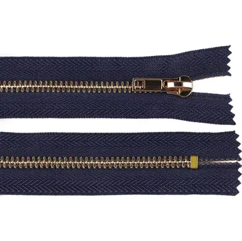 Zip Kovový zip No 5 délka 18 cm (jeansový) - 330 modrá tmavá zlatá