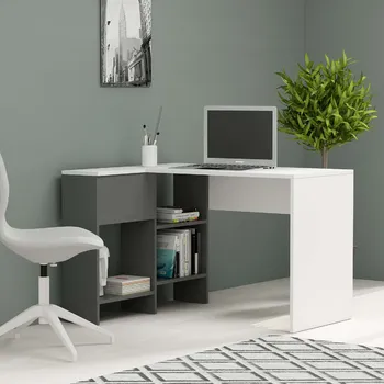 Psací stůl BUNBURY rohový psací stůl, bílá / antracit