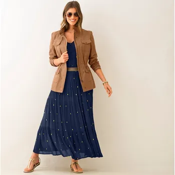 Dámská móda Dlouhá volánová sukně se zlatavým potiskem nám.modrá/zlatá 50