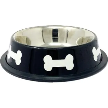 Miska pro psa Miska nerez s gumou černá+KOST 0,525l/15,5cm (96)