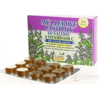 Přírodní produkt MÜLLEROVY PASTILKY se šalvějí A VIT. C (při nachlazení) 24 ks