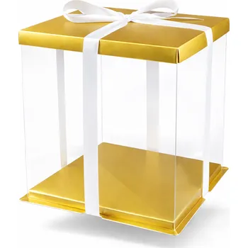 Krabice na pečivo Cake star dortový box zlatý hranatý 30x30x35cm - bez stuhy