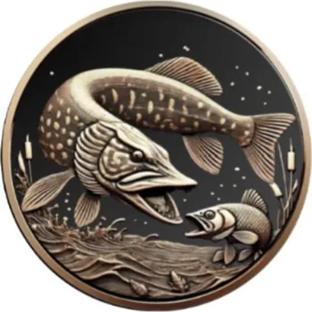 Měděná mince Štika severní 1 oz Antique Finish