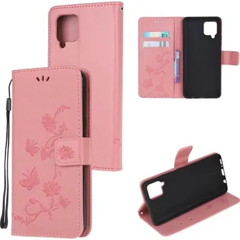 Pouzdro na mobilní telefon Flower PU kožené peněženkové pouzdro na mobil Samsung Galaxy A12/M12 - růžové