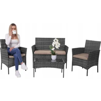 Ratanová sedací souprava na zahradu v šedé barvě