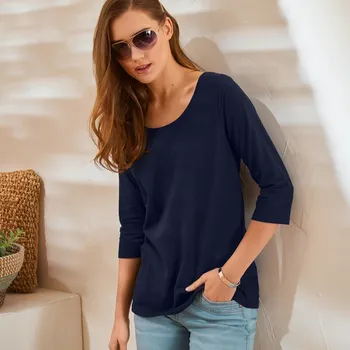 Dámské tričko Jednobarevné tričko s 3/4 rukávy a kulatým výstřihem námořnická modrá 54
