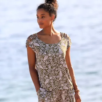 Dámské tričko Tričko s ozdobnými šňůrkami na ramenou, s potiskem khaki/bílá 54