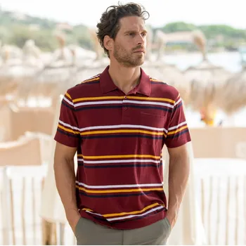 Dámská móda Pruhované polo tričko s krátkými rukávy bordó 137/146