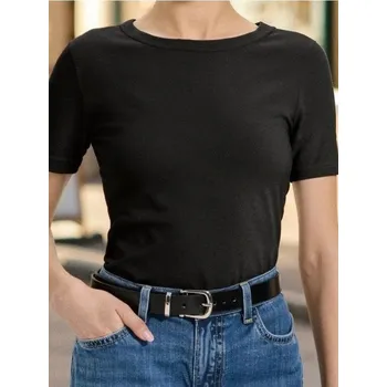 Dámské tričko Sinsay - Bavlněné tričko Basic - černá - 647EU-99X - 647EU-99X-XL