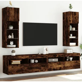 Obývací stěna vidaXL TV skříňky s LED osvětlením 2 ks 30,5 x 30 x 90 cm [837008] Barva: kouřový dub