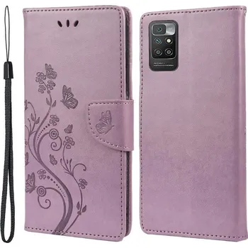 Pouzdro na mobilní telefon Flower PU kožené peněženkové pouzdro na mobil Xiaomi Redmi 10/Redmi 10 (2022) - světlefialové