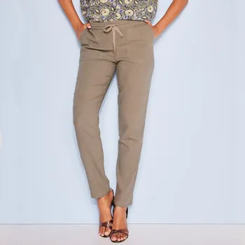 Dámské kalhoty Zúžené kalhoty s pružným pasem, z bavlny a lnu khaki 52