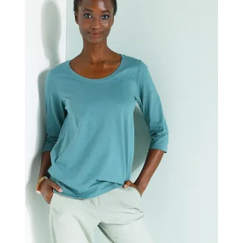 Dámské tričko Jednobarevné tričko s 3/4 rukávy a kulatým výstřihem šedozelená 54