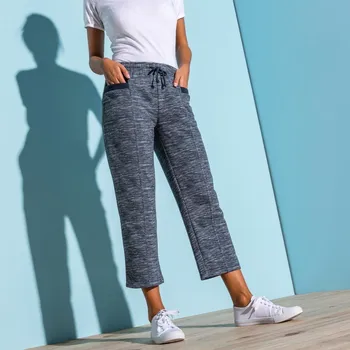 Dámské kalhoty 7/8 moltonové kalhoty s potiskem melíru nám.modrý melír 52